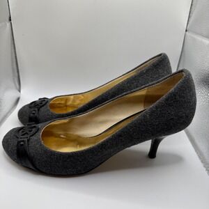 Michael Kors Gray Wool Leather Heels Pumps‎ Classic Logo Detail Size 7M